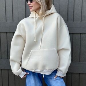 Oversized beige women hoodie white hoodie relaxed style